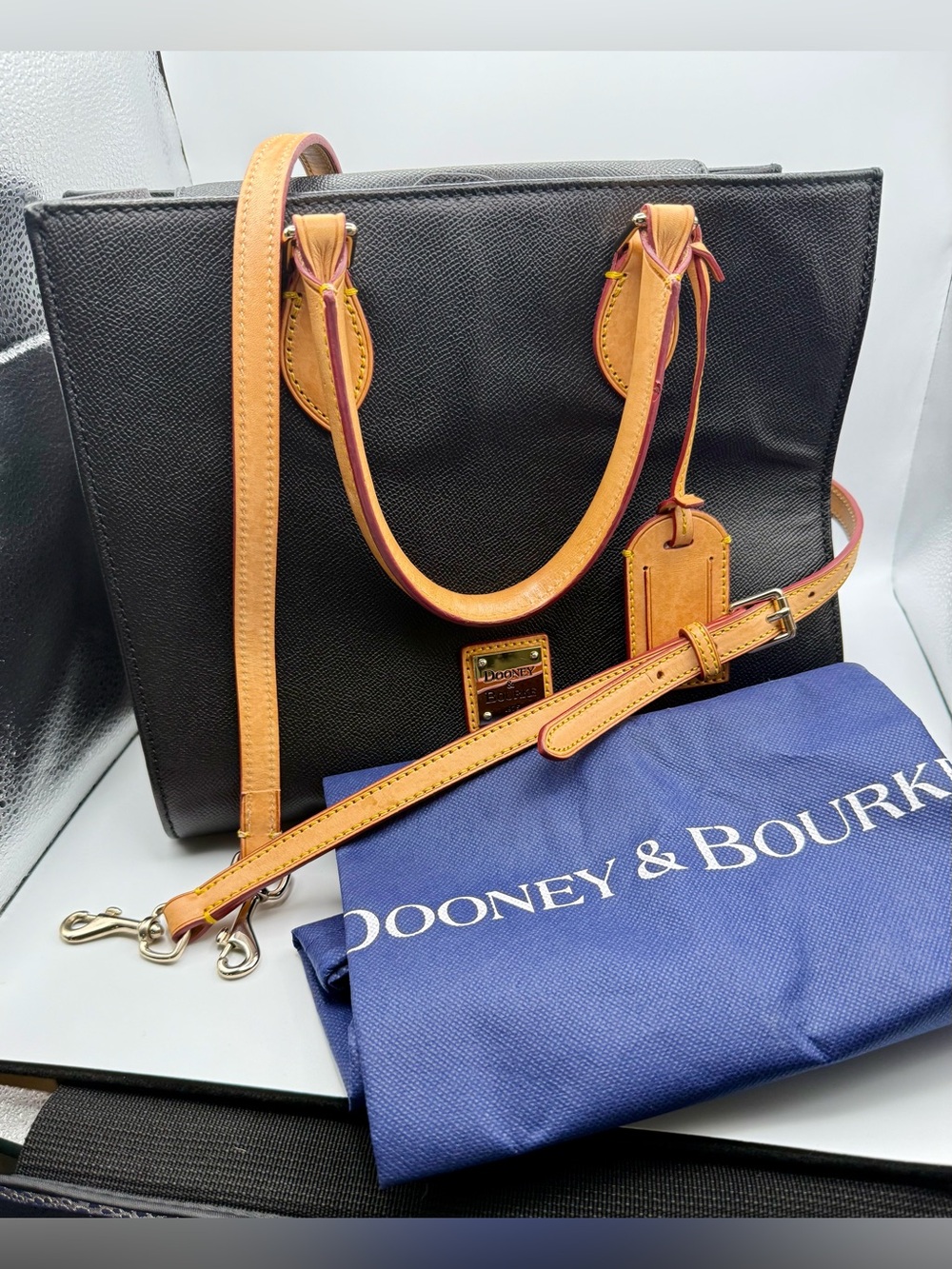 Dooney & Bourke Janine Satchel - Black Leather Crossbody Tote with Dust Bag-EUC